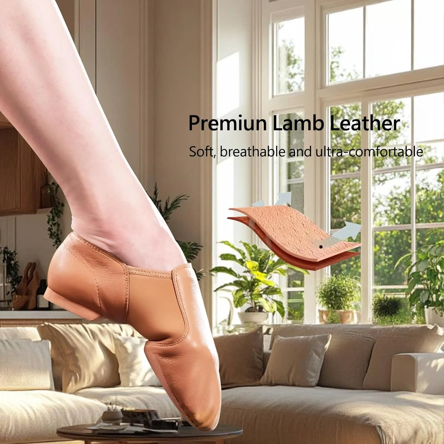Leather Jazz Shoes for Girls and Boys, Slip On, EVA Split Sole, Flexibility Dance Shoes (Toddler/Little Kid/Big Kid)