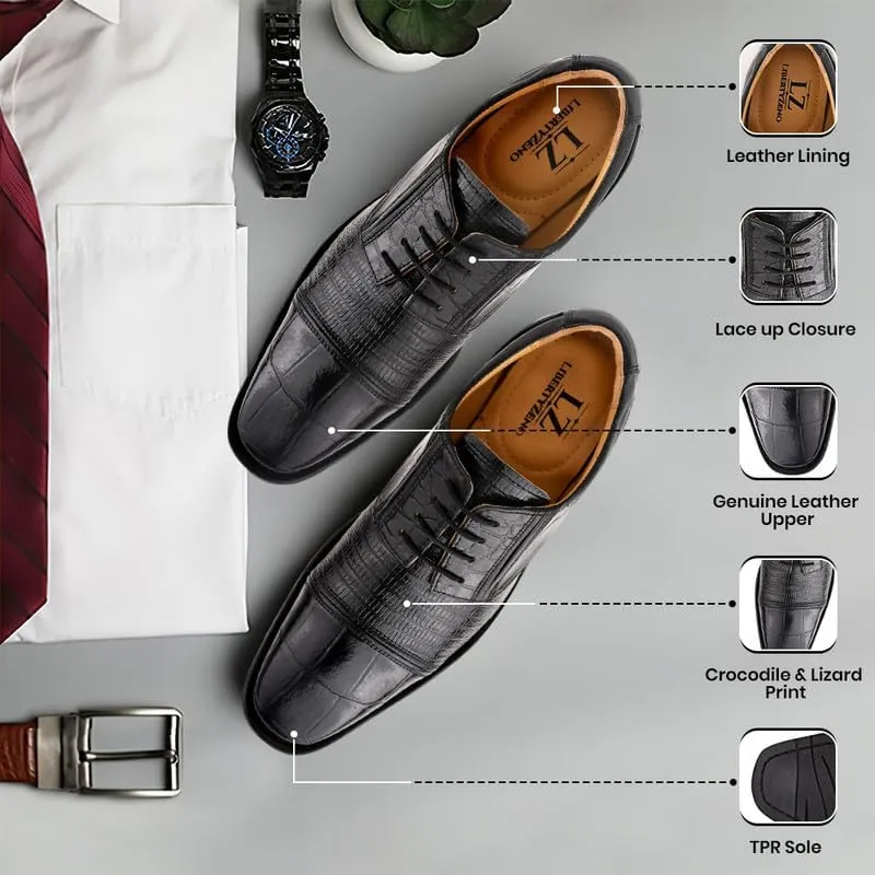 LIBERTYZENO Mens Animal Print Genuine Leather Lace Up Oxford Dress Shoes
