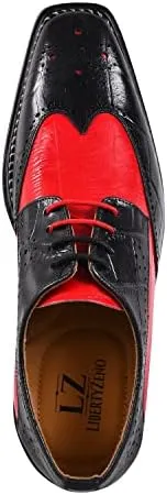LIBERTYZENO Mens Genuine Leather Adults Wingtip Lace Up Oxford Dress Shoes for Easter Gift