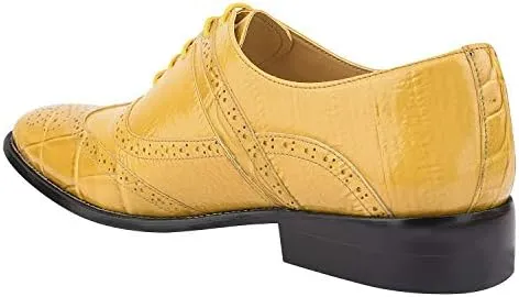 LIBERTYZENO Mens Genuine Leather Ostrich/EEL Print Lace Up Oxford Dress Shoes
