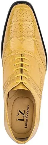 LIBERTYZENO Mens Genuine Leather Ostrich/EEL Print Lace Up Oxford Dress Shoes