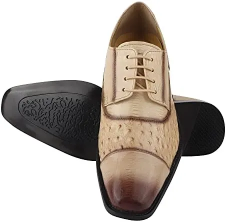 LIBERTYZENO Mens Genuine Leather Ostrich/EEL Print Lace Up Oxford Dress Shoes