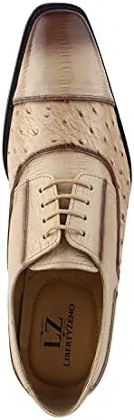 LIBERTYZENO Mens Genuine Leather Ostrich/EEL Print Lace Up Oxford Dress Shoes