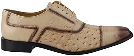 LIBERTYZENO Mens Genuine Leather Ostrich/EEL Print Lace Up Oxford Dress Shoes