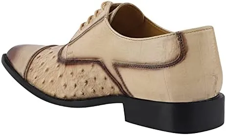 LIBERTYZENO Mens Genuine Leather Ostrich/EEL Print Lace Up Oxford Dress Shoes