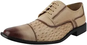 LIBERTYZENO Mens Genuine Leather Ostrich/EEL Print Lace Up Oxford Dress Shoes