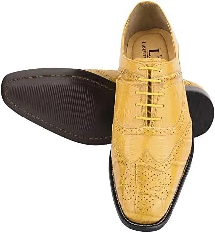 LIBERTYZENO Mens Genuine Leather Ostrich/EEL Print Lace Up Oxford Dress Shoes