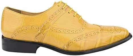 LIBERTYZENO Mens Genuine Leather Ostrich/EEL Print Lace Up Oxford Dress Shoes