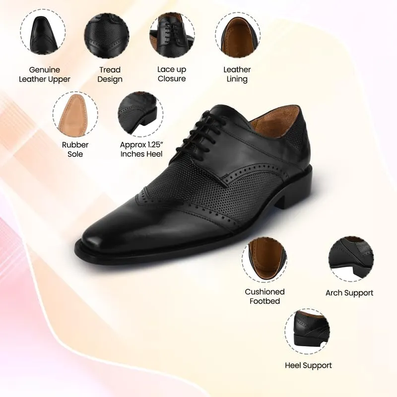 LIBERTYZENO Mens Tread Design Genuine Leather Lace Up Oxford Dress Shoes