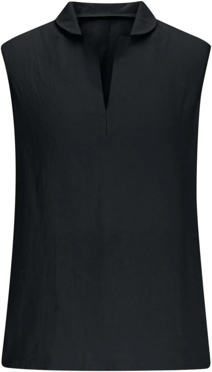 Linen Sleeveless Shirts for Men Beach Vacation Outfits Textured V Neck Tropical Shirt Tank Tops Cut Off Holiday 2025