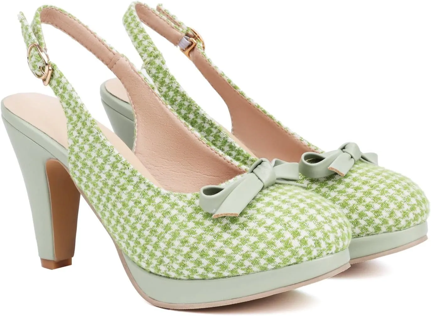 LISYIIZ Women's SS845 Comfort Checkered Solid Pu High Chunky Heeled Sandals