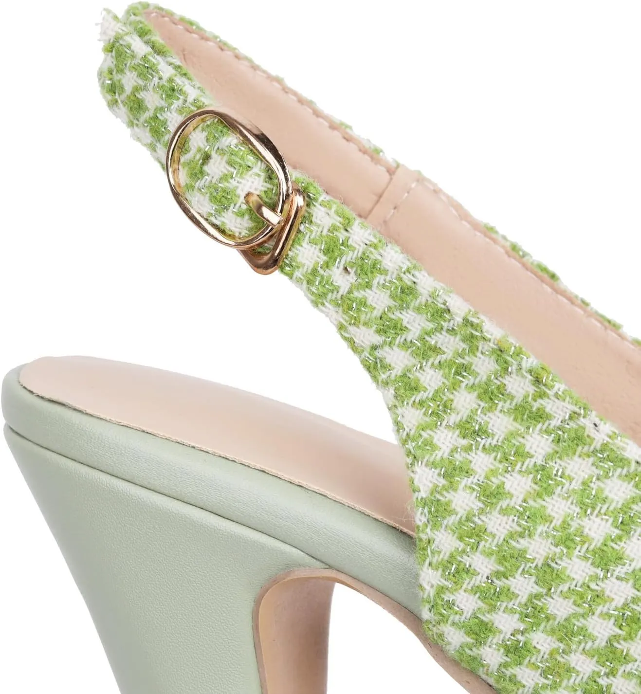 LISYIIZ Women's SS845 Comfort Checkered Solid Pu High Chunky Heeled Sandals