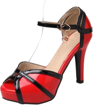 LISYIIZ Women's SS899 Solid Comfort Peep Toe Pu Mid Stiletto Heeled Sandals