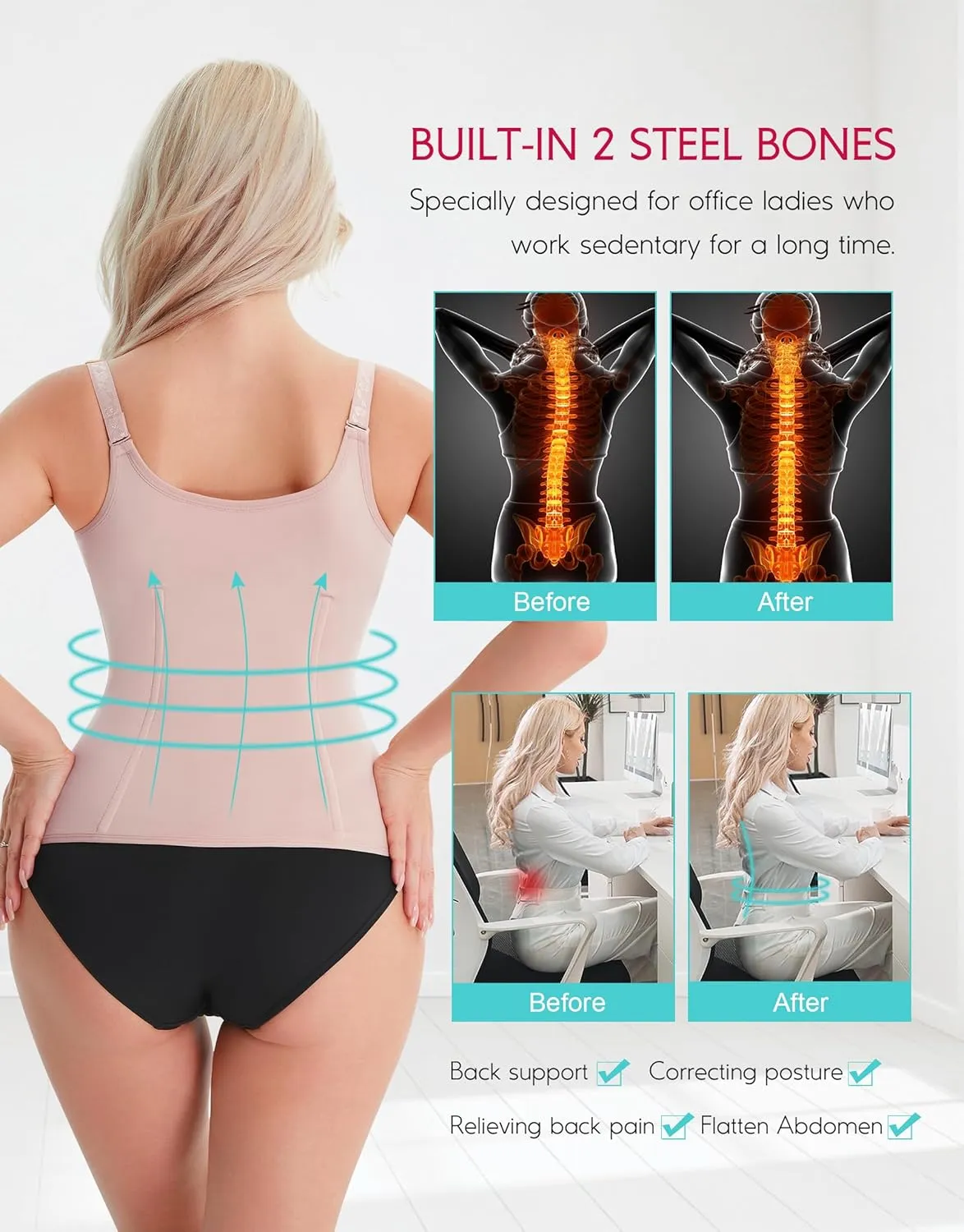 LODAY Waist Trainer Corset for Women Tummy Control Sport Workout Body Shaper Black