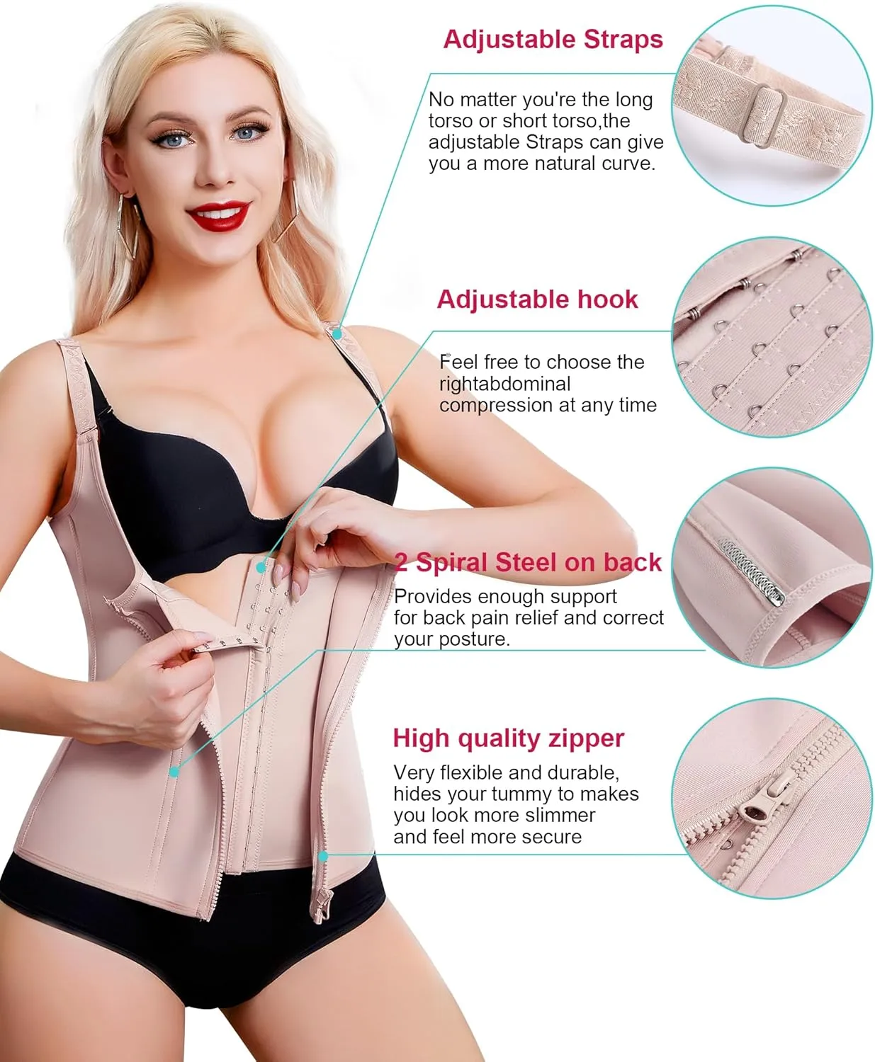 LODAY Waist Trainer Corset for Women Tummy Control Sport Workout Body Shaper Black