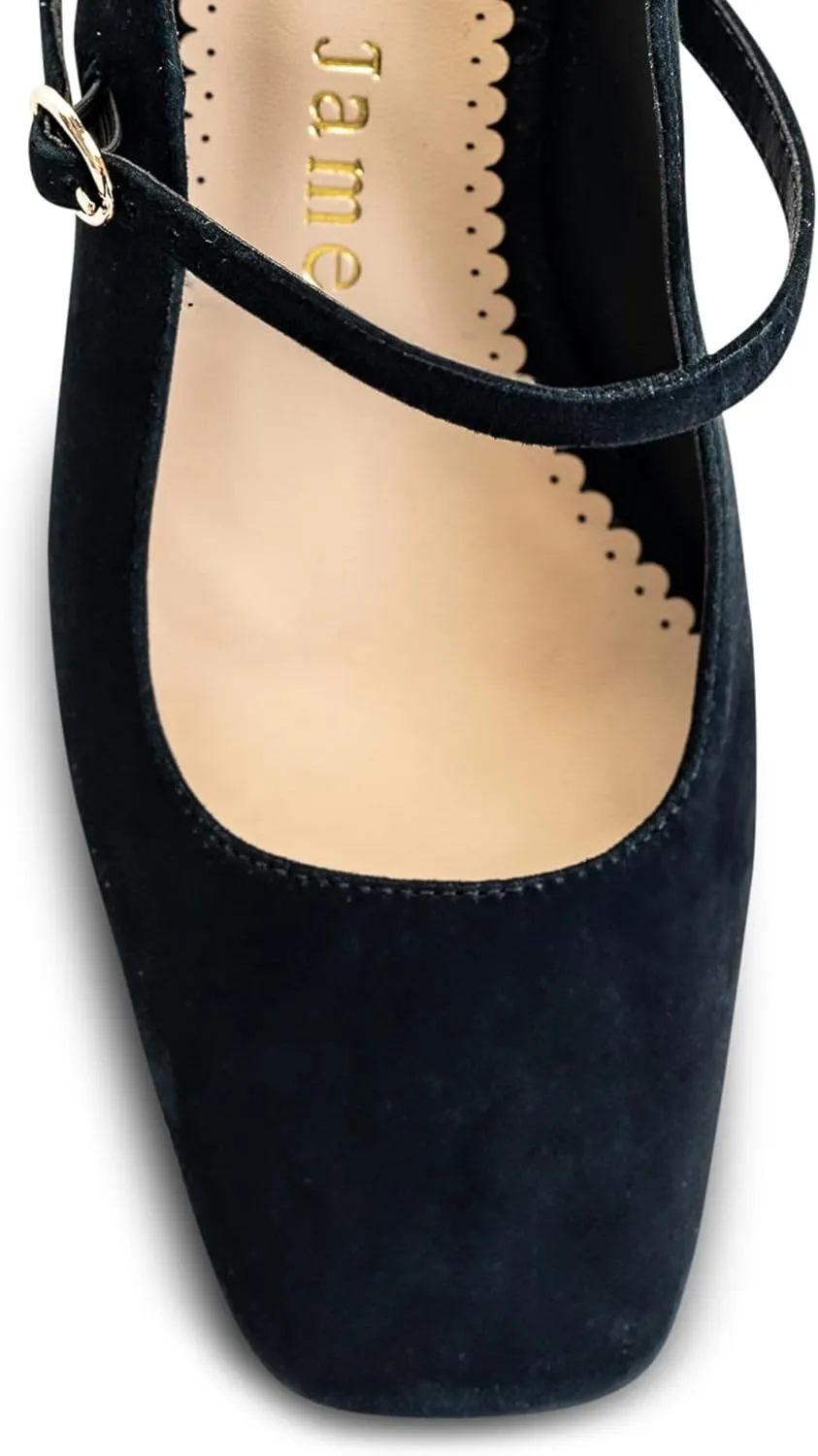 Lola Mid Heel Suede Mules for Women, Square Toe Slip-On Design with Block Rhinestone Crystal Heel, Stylish and Comfortable Heeled Mules for Parties, Weddings & Everyday Wear