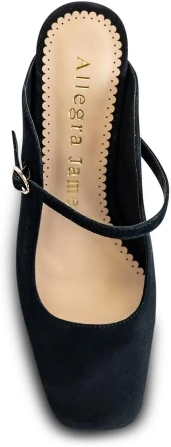 Lola Mid Heel Suede Mules for Women, Square Toe Slip-On Design with Block Rhinestone Crystal Heel, Stylish and Comfortable Heeled Mules for Parties, Weddings & Everyday Wear
