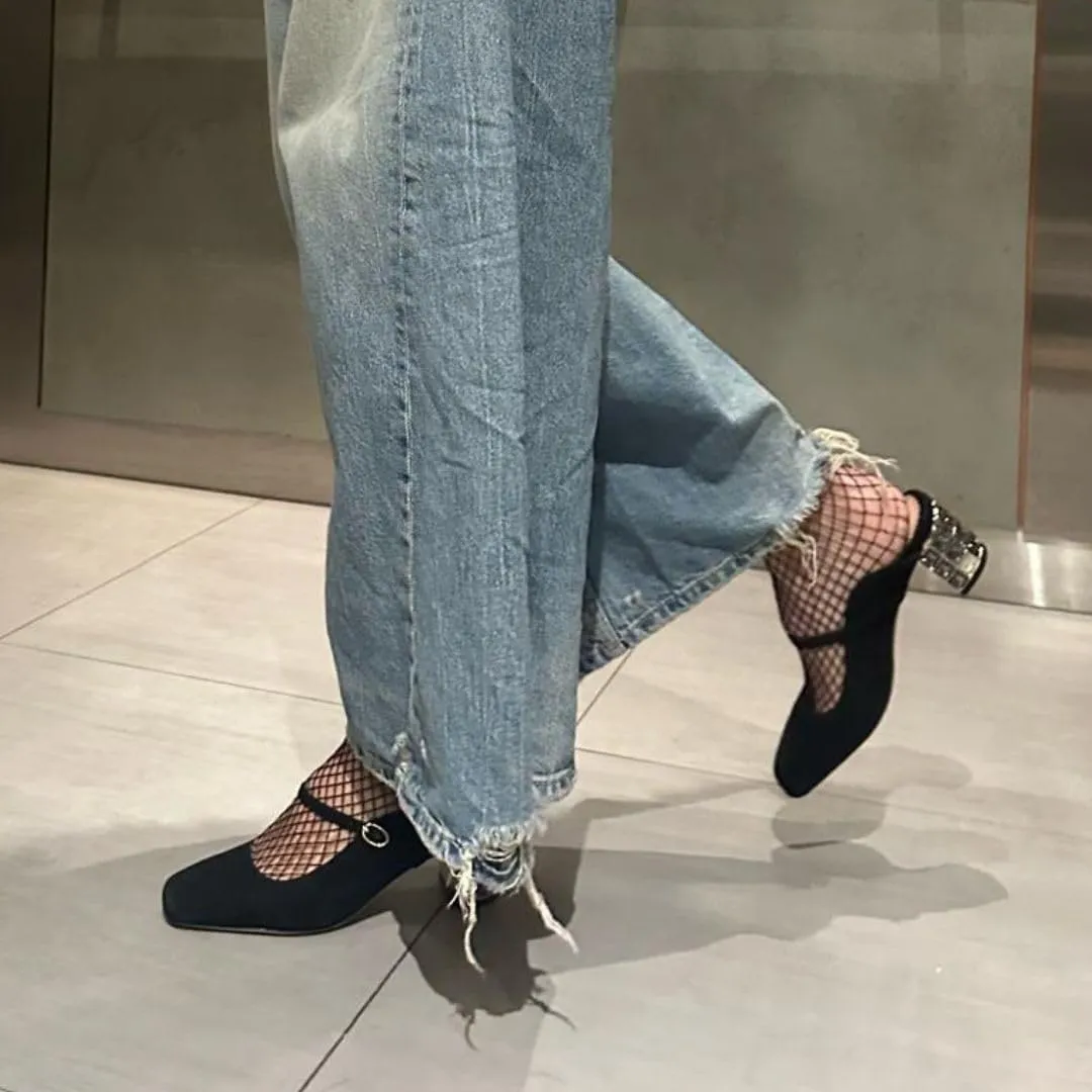 Lola Mid Heel Suede Mules for Women, Square Toe Slip-On Design with Block Rhinestone Crystal Heel, Stylish and Comfortable Heeled Mules for Parties, Weddings & Everyday Wear