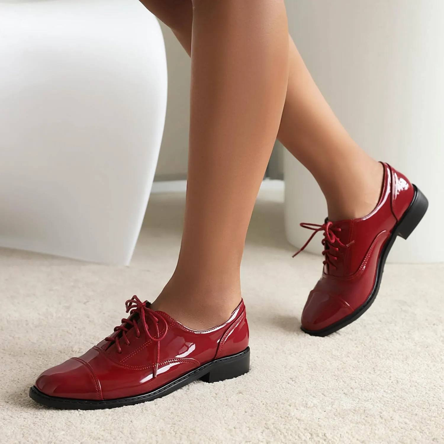Low Heel Oxford Women Derby Lace Up Office Shoes