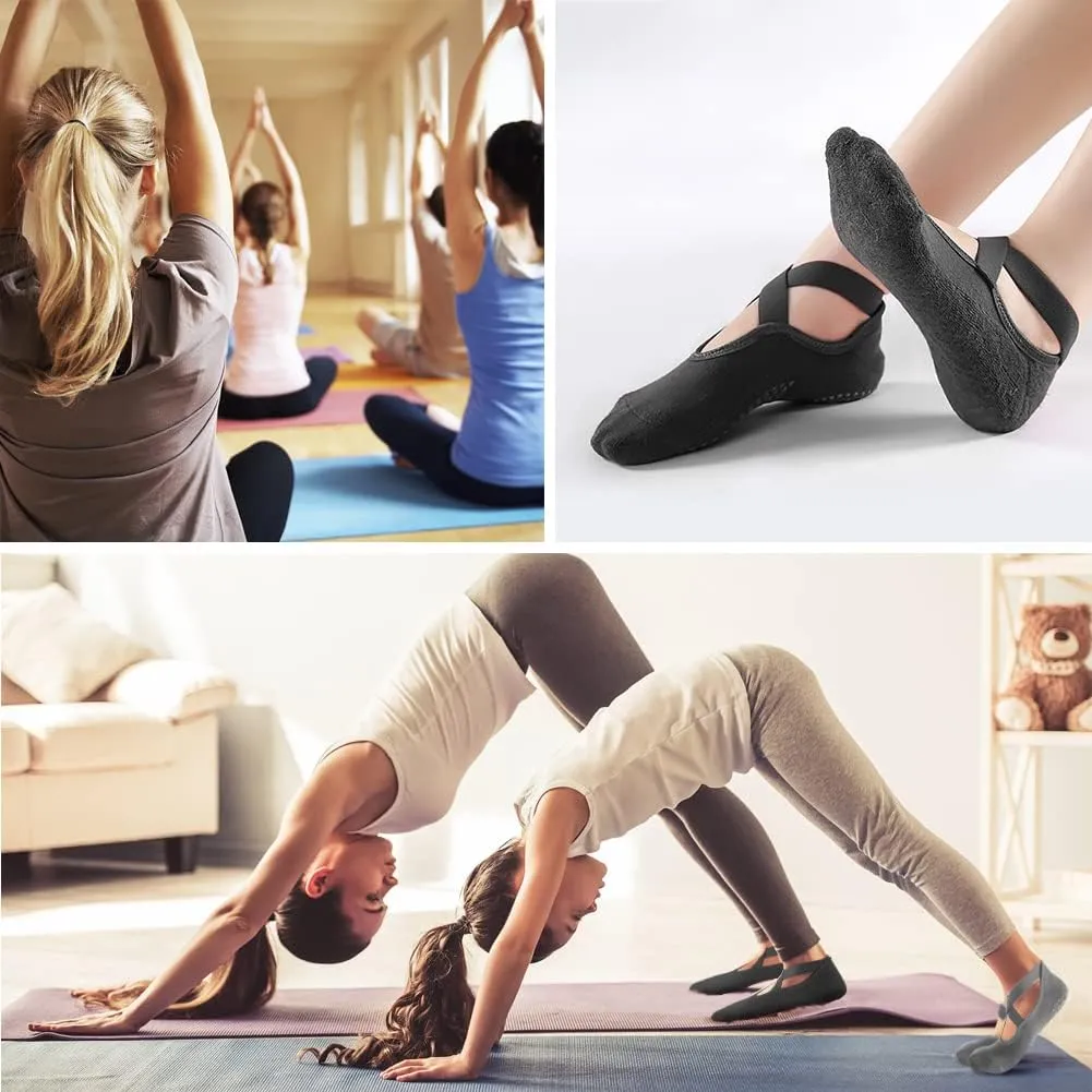 Luckit 6 Pairs Pilates Socks for Women, Non-Slip Yoga Socks with Grips & Straps for Barre, Ballet, Dance, Hospital, Barefoot
