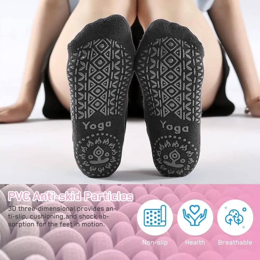 Luckit 6 Pairs Pilates Socks for Women, Non-Slip Yoga Socks with Grips & Straps for Barre, Ballet, Dance, Hospital, Barefoot
