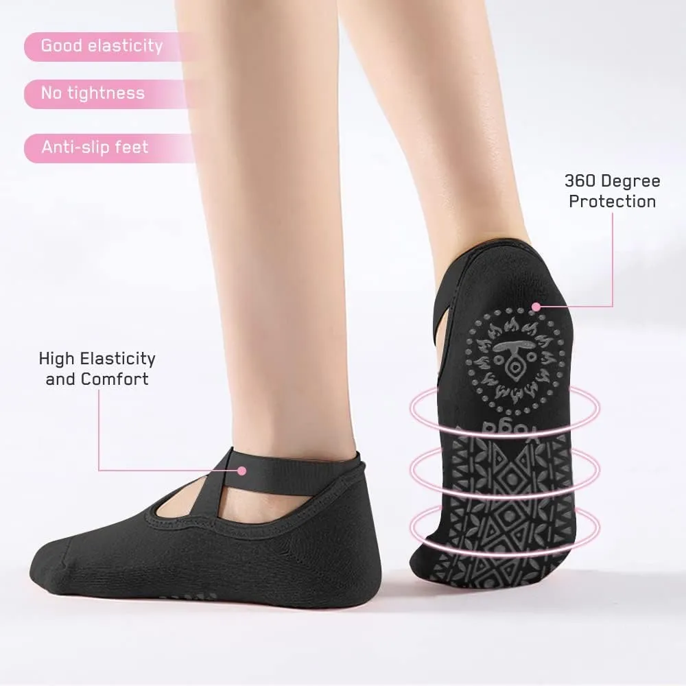 Luckit 6 Pairs Pilates Socks for Women, Non-Slip Yoga Socks with Grips & Straps for Barre, Ballet, Dance, Hospital, Barefoot