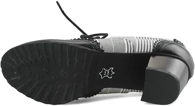 LUXMAX Womens Plaid Lace Up Wingtip Oxfords Brogues Shoes Stacked Block Heel Pumps