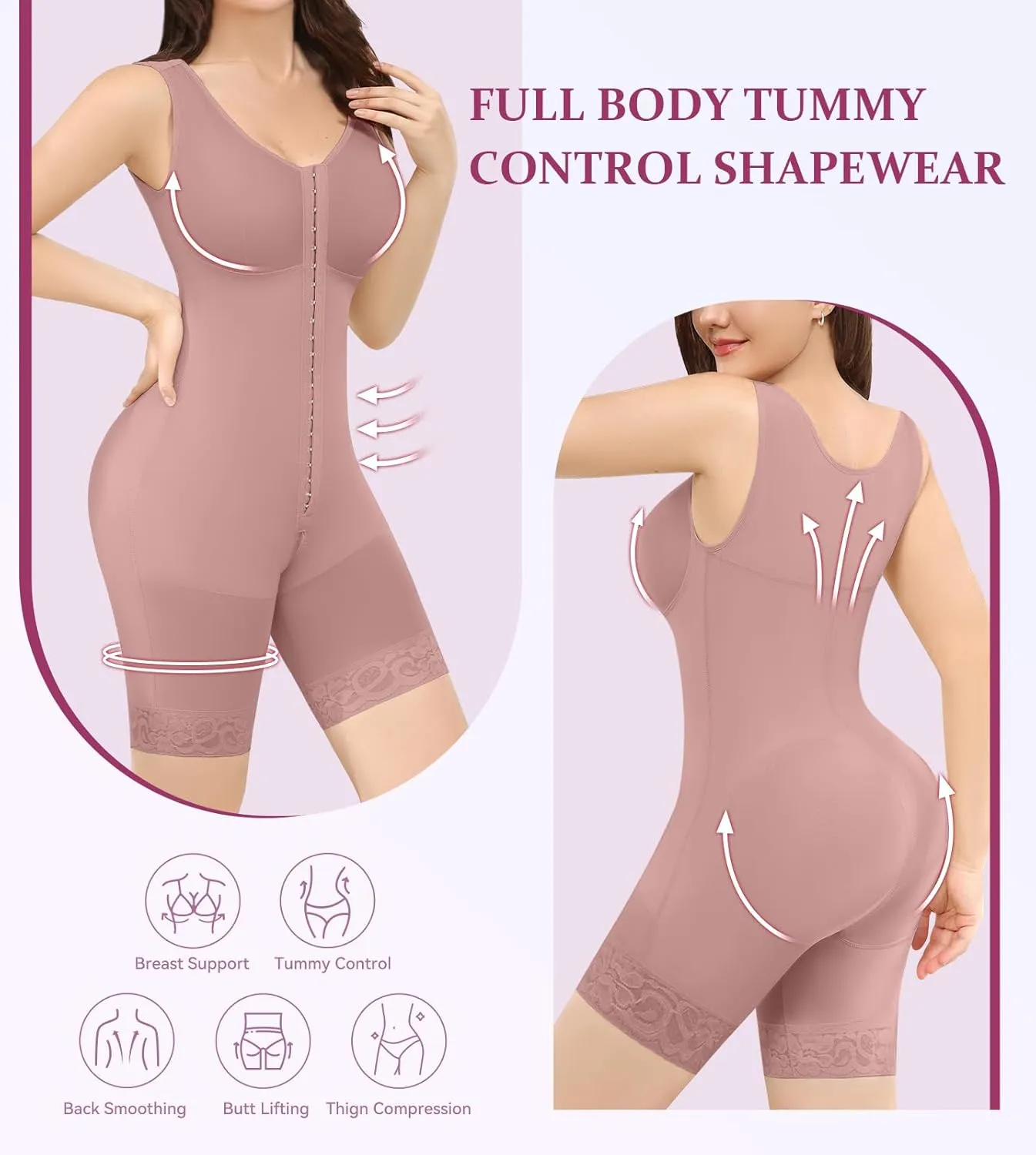 M MYODRESS Fajas Colombianas Shapewear for Women Tummy Control Bodysuit Body Shaper for Women Post Surgery Compression