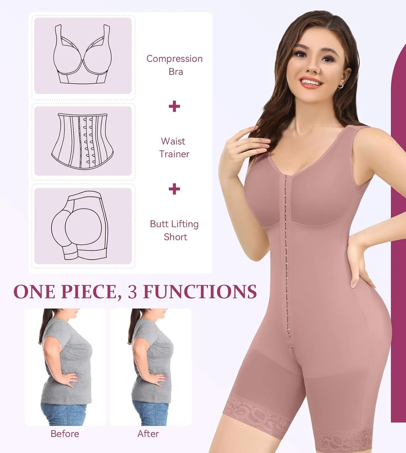 M MYODRESS Fajas Colombianas Shapewear for Women Tummy Control Bodysuit Body Shaper for Women Post Surgery Compression