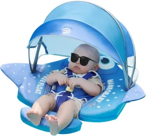 Mambobaby Float with Canopy UPF 50  Sun Protection Pearl Foam Non-Inflatable Solid Baby Pool Float with Tail Mambo Float Swim Trainer Skin-Friendly Infant Swimming Ring