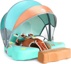 Mambobaby Non-Inflatable Baby Pool Float with Tail and Canopy UPF 50  Sun Protection No Flip Over Infant Swim Float Skin-Friendly Mambo Float Swim Trainer Solid Baby Swimming Ring Aged 3-24 Months