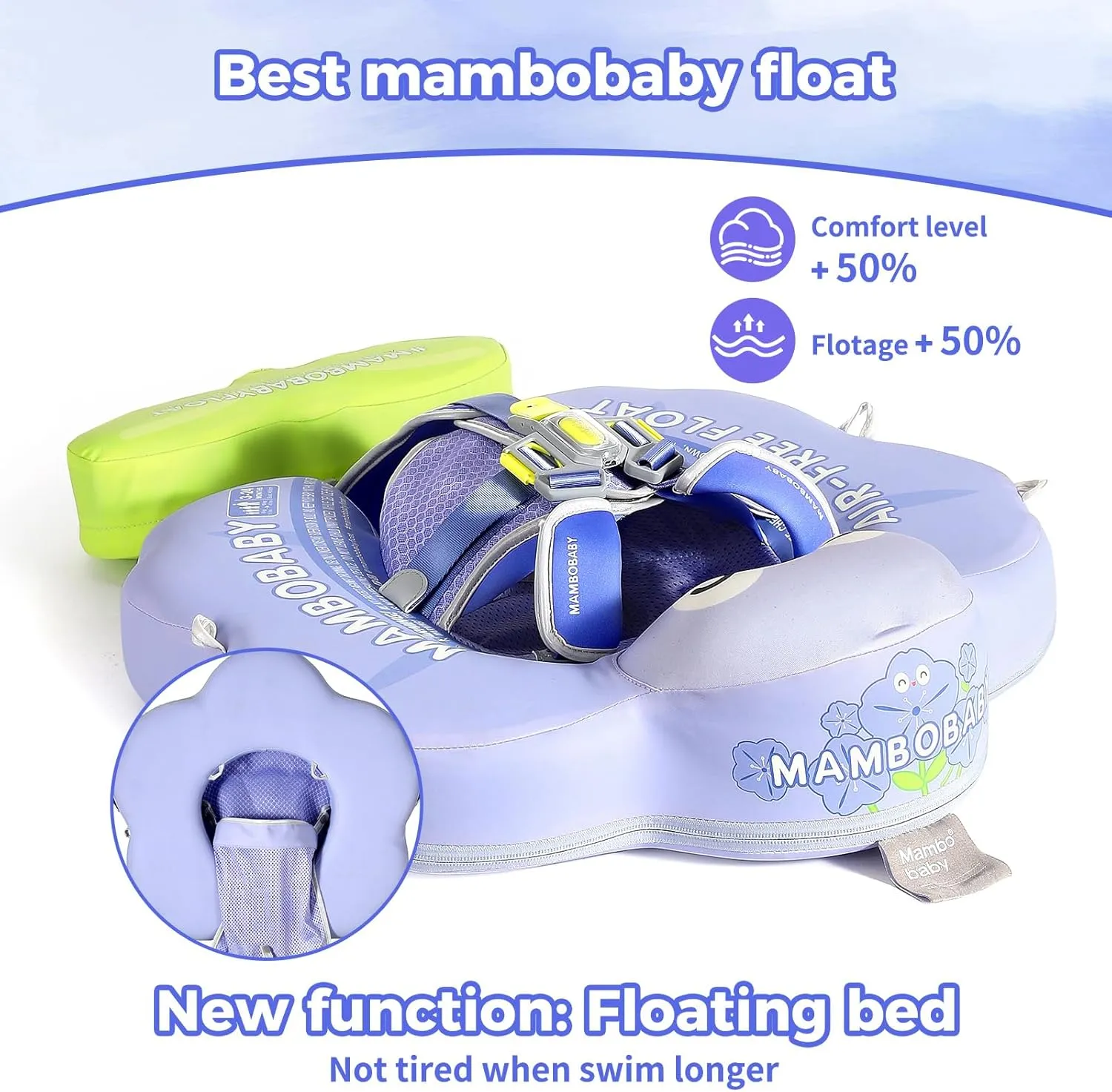 Mambobaby Non-Inflatable Baby Pool Float with Tail and Canopy UPF 50  Sun Protection No Flip Over Infant Swim Float Skin-Friendly Mambo Float Swim Trainer Solid Baby Swimming Ring Aged 3-24 Months