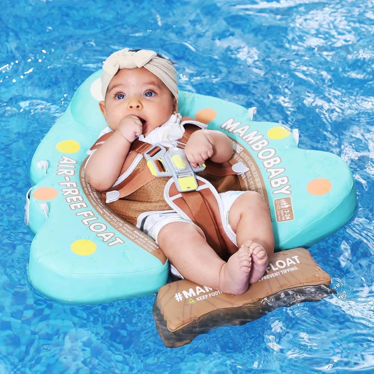 Mambobaby Non-Inflatable Baby Pool Float with Tail and Canopy UPF 50  Sun Protection No Flip Over Infant Swim Float Skin-Friendly Mambo Float Swim Trainer Solid Baby Swimming Ring Aged 3-24 Months