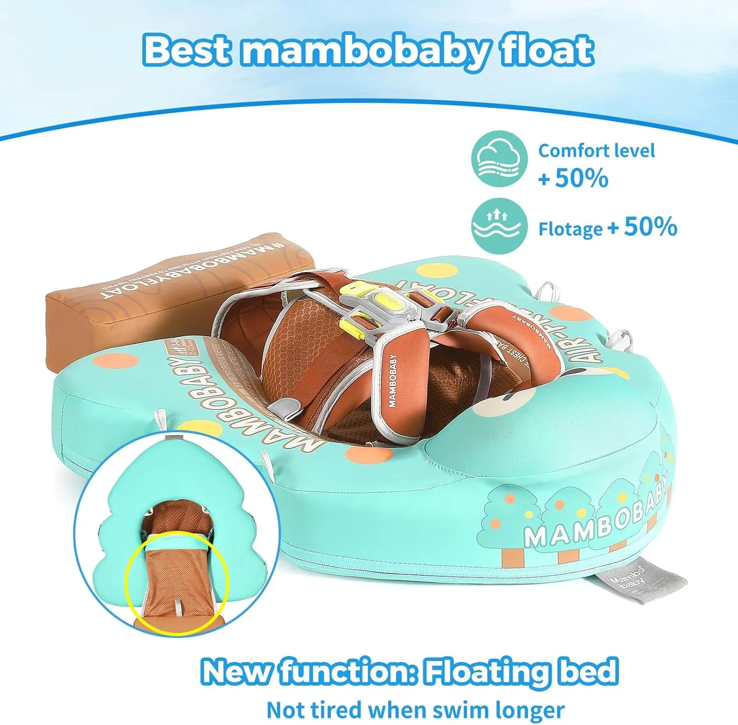 Mambobaby Non-Inflatable Baby Pool Float with Tail and Canopy UPF 50  Sun Protection No Flip Over Infant Swim Float Skin-Friendly Mambo Float Swim Trainer Solid Baby Swimming Ring Aged 3-24 Months