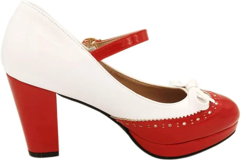 Mary Jane Heels for Women Lolita Pumps Platform Cute Comfy Bow Decor Mixed Colours JK Cosplay Strappy Shoes
