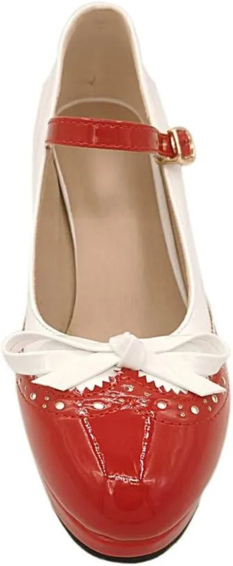 Mary Jane Heels for Women Lolita Pumps Platform Cute Comfy Bow Decor Mixed Colours JK Cosplay Strappy Shoes