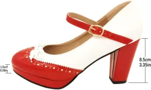 Mary Jane Heels for Women Lolita Pumps Platform Cute Comfy Bow Decor Mixed Colours JK Cosplay Strappy Shoes