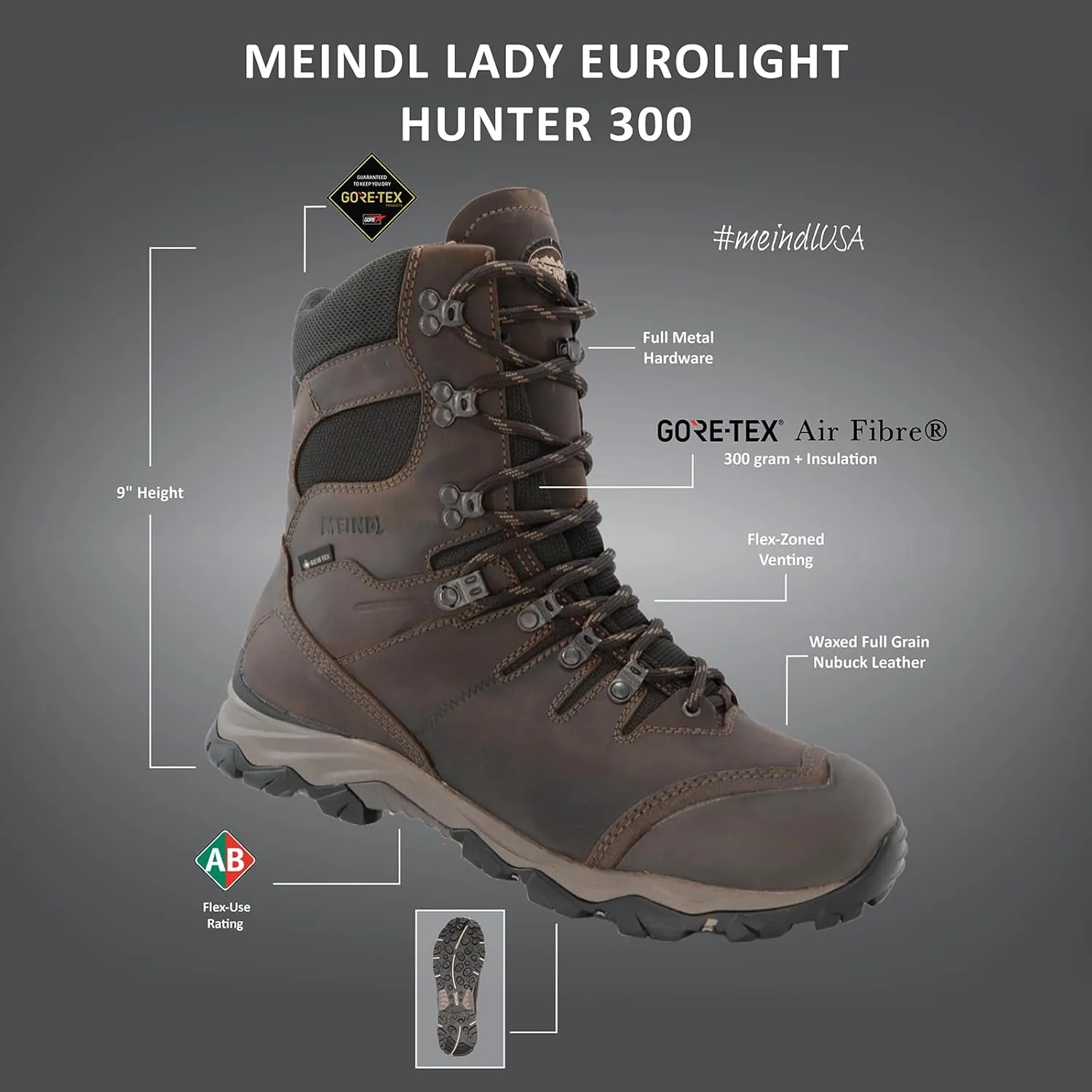Meindl Lady EuroLight Hunter 300-gram | Gore Air-Fiber Insulation | Gore-Tex Waterproof Insulated Hunting Boot for Women | Ultralight & Flexible | Made in Italy