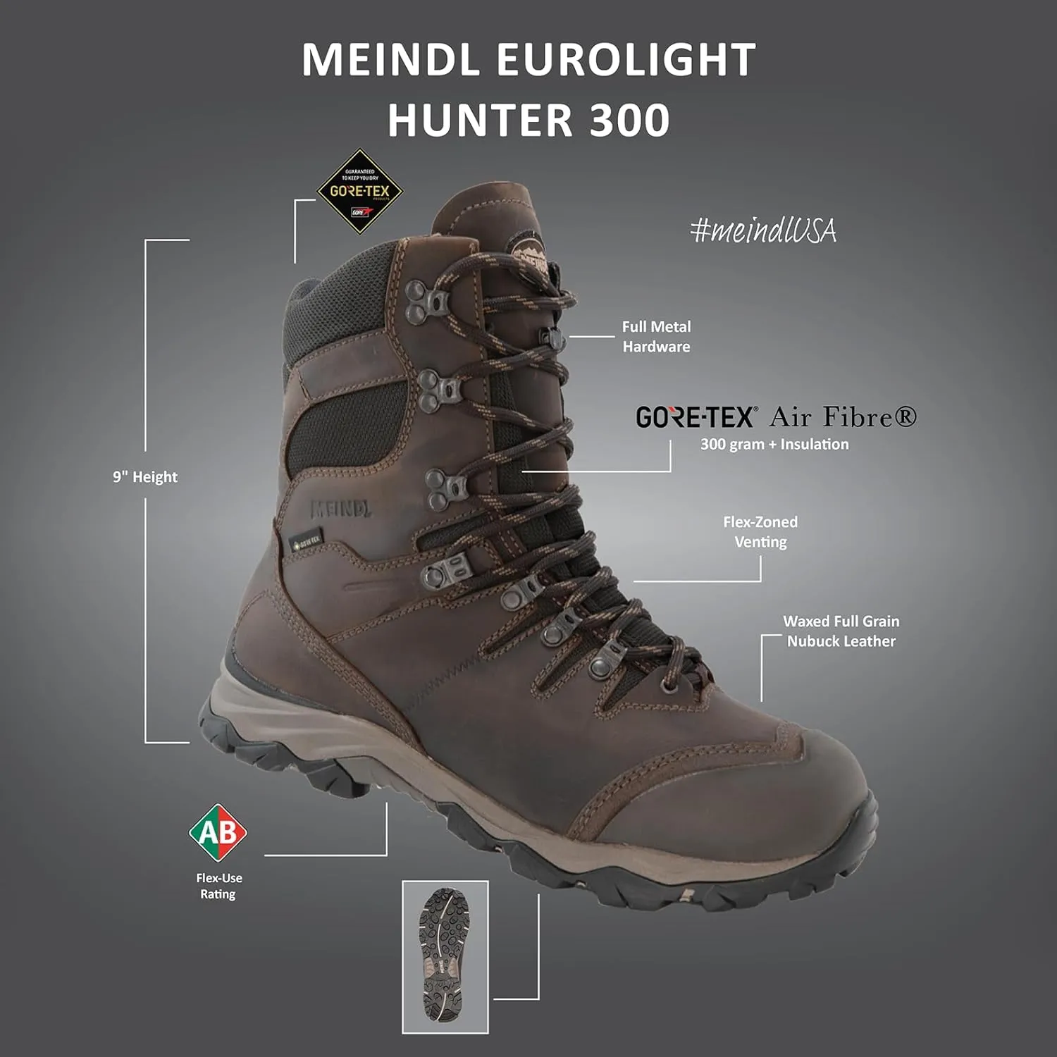 Meindl Men's EuroLight Hunter 300-gram | Gore Air-Fiber Insulation | Gore-Tex Waterproof Insulated Hunting Boot | Ultralight & Flexible | Made in Italy