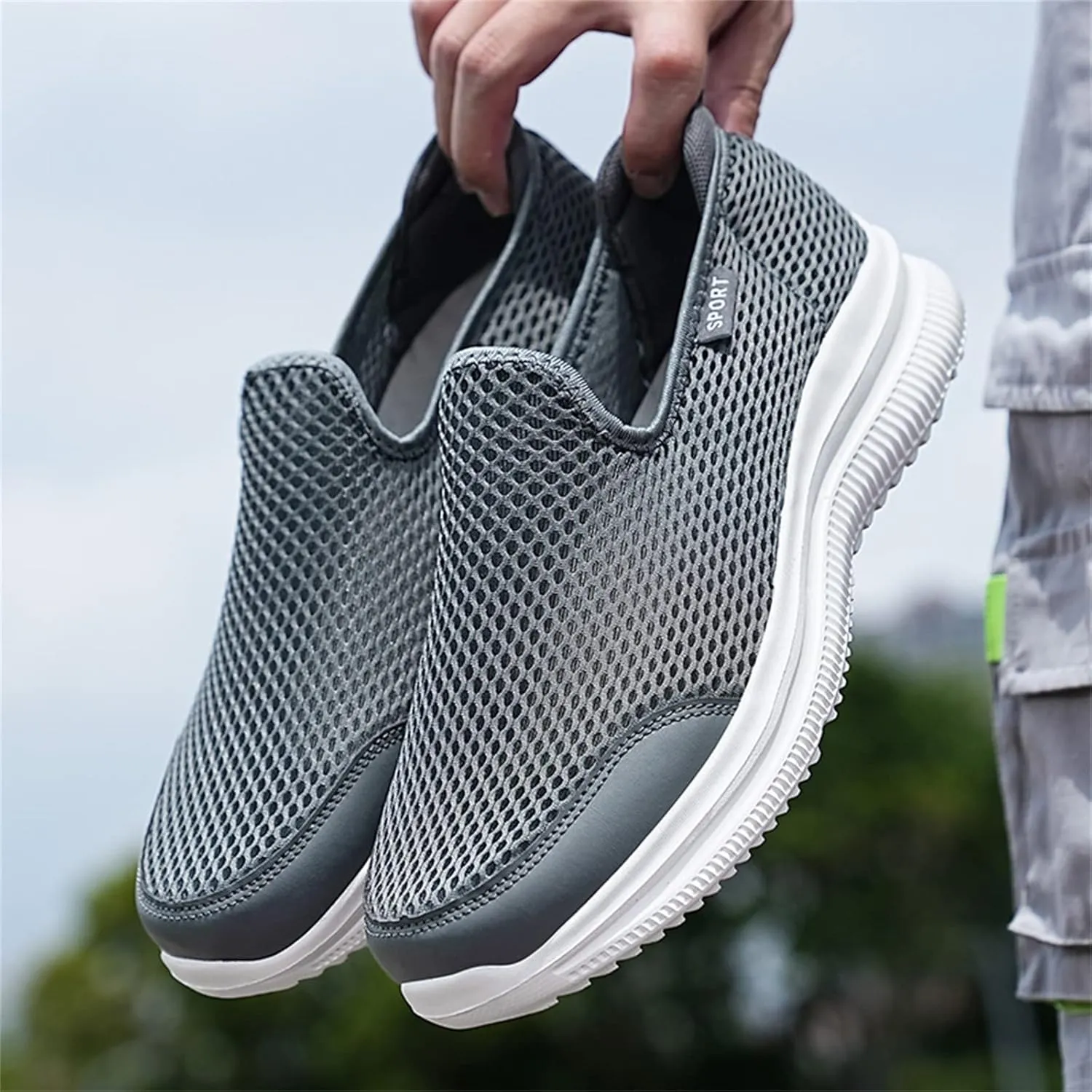 Men's Arch Support Shoes Mesh Shallow Mouth Slip On Loafers Lightweight Casual Shoes Wide Mens Sneaker Boot Size 8