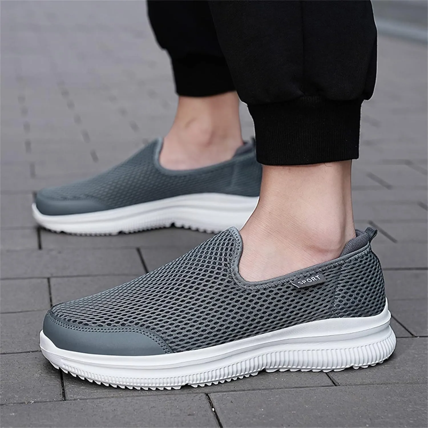 Men's Arch Support Shoes Mesh Shallow Mouth Slip On Loafers Lightweight Casual Shoes Wide Mens Sneaker Boot Size 8