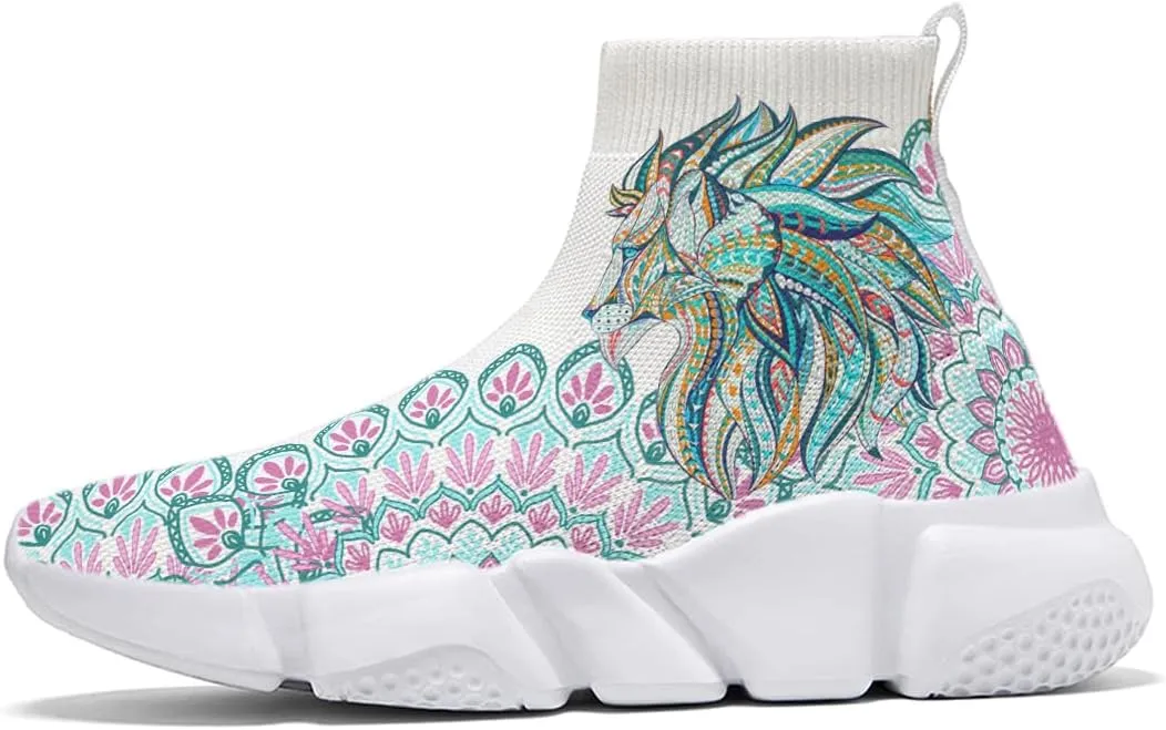 Mens Art Shoes Lion Painted Running Lightweight Breathable Tennis Shoes Slip on Sneakers Gym Cross Trainer