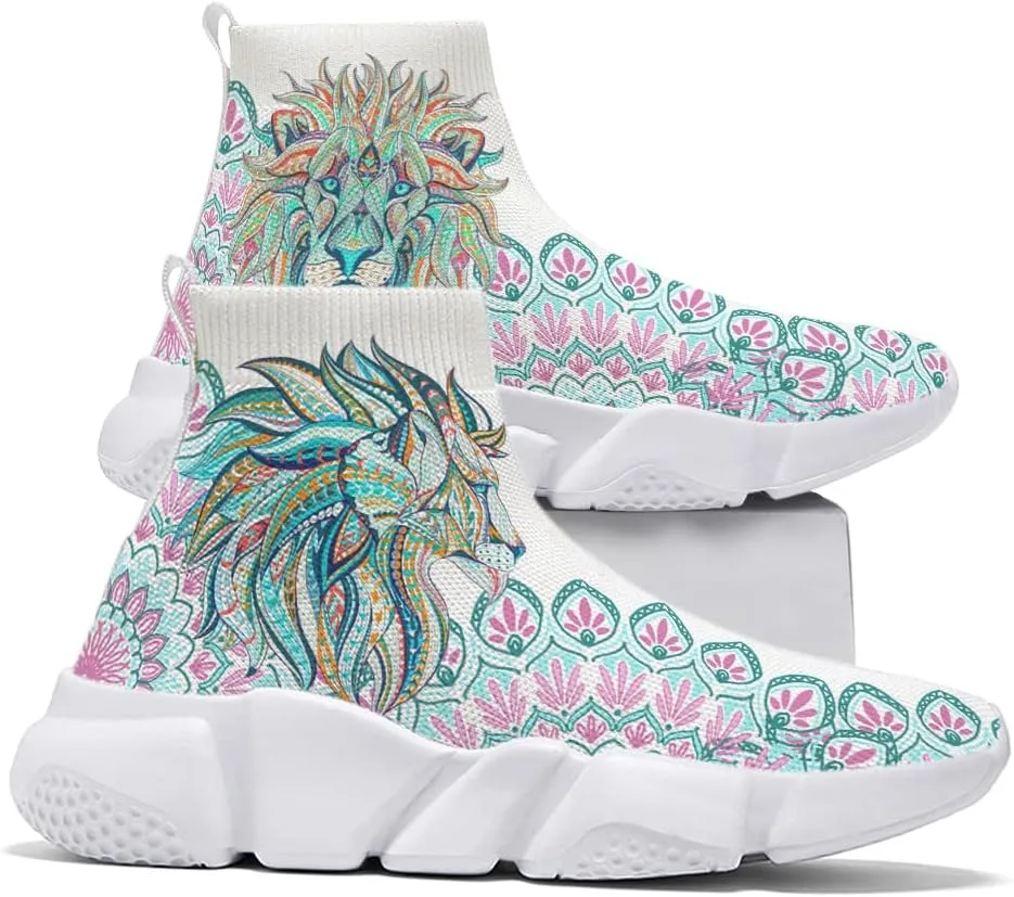 Mens Art Shoes Lion Painted Running Lightweight Breathable Tennis Shoes Slip on Sneakers Gym Cross Trainer