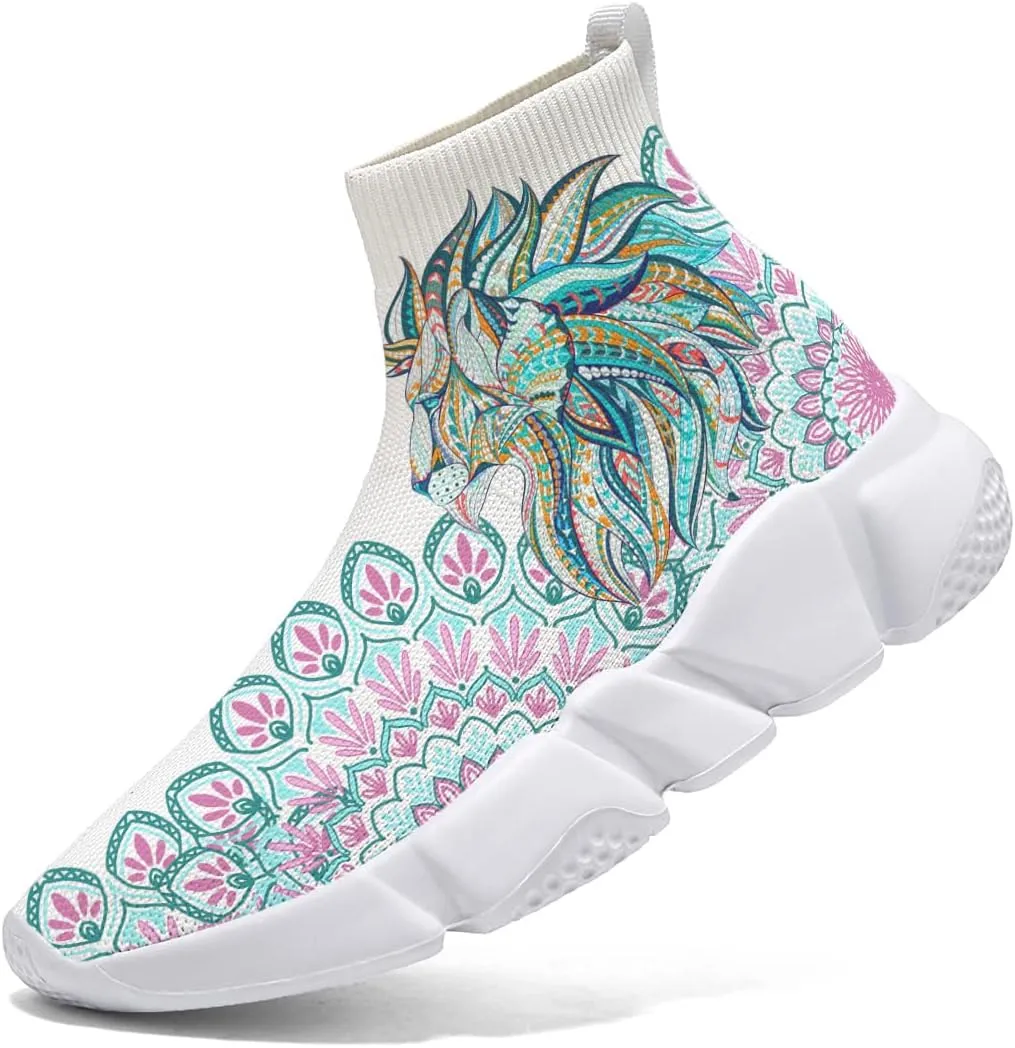 Mens Art Shoes Lion Painted Running Lightweight Breathable Tennis Shoes Slip on Sneakers Gym Cross Trainer