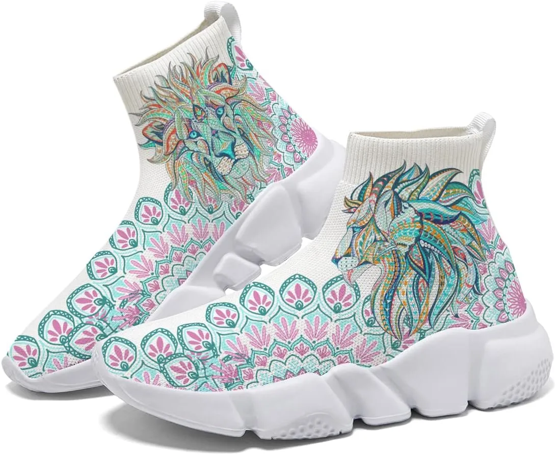 Mens Art Shoes Lion Painted Running Lightweight Breathable Tennis Shoes Slip on Sneakers Gym Cross Trainer