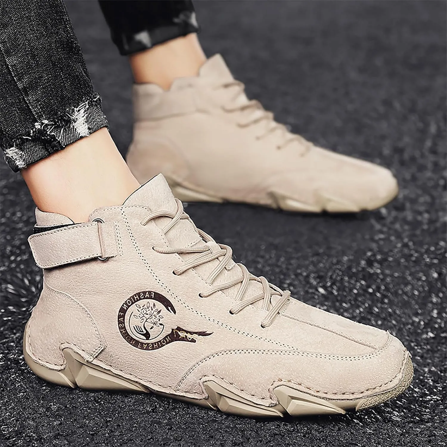 Men's Athletic Running Shoes High Top Hook Loop Short Boots Suede Lace Up Shoes Arch Sneaker Insoles Men Memory Foam