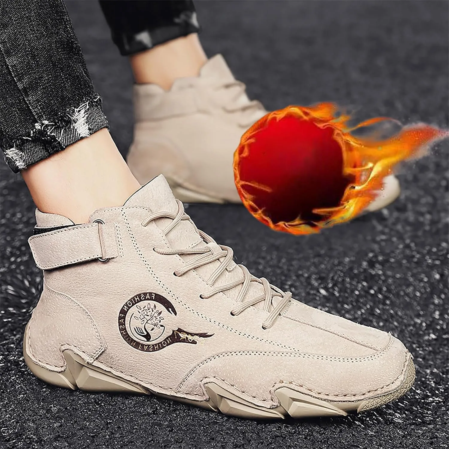 Men's Athletic Running Shoes High Top Hook Loop Short Boots Suede Lace Up Shoes Arch Sneaker Insoles Men Memory Foam