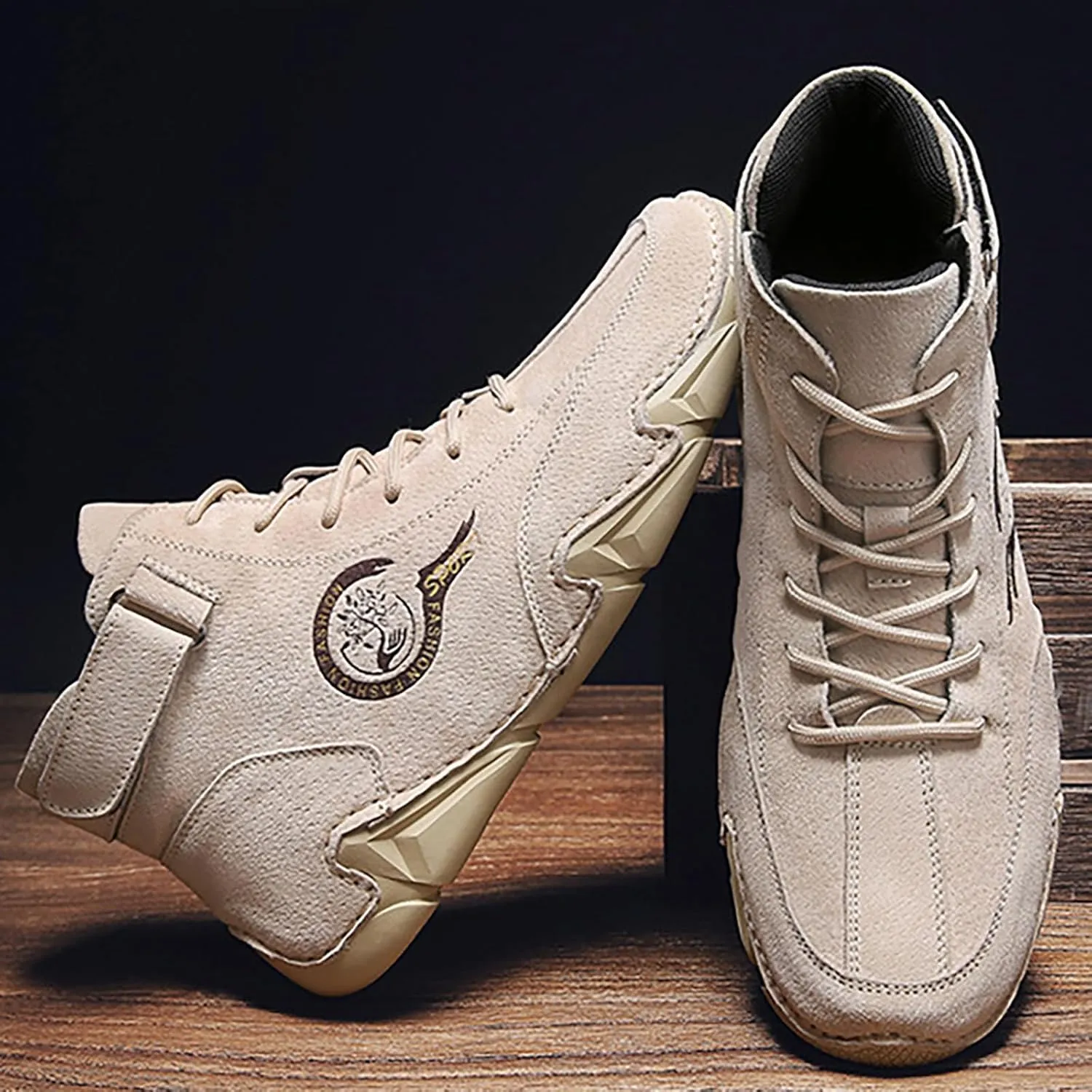 Men's Athletic Running Shoes High Top Hook Loop Short Boots Suede Lace Up Shoes Arch Sneaker Insoles Men Memory Foam