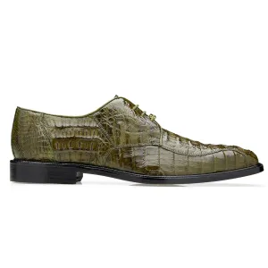 Men's Belvedere Chapo Hornback Caiman Crocodile Dress Shoe in Olive