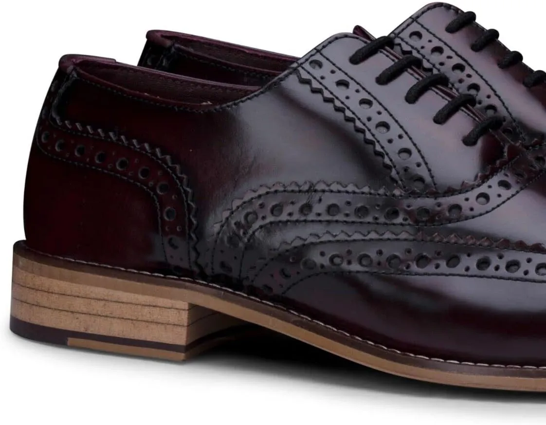 Mens Black Gatsby Oxford Real Leather Classic Formal Laced Vintage Brogue Shoes